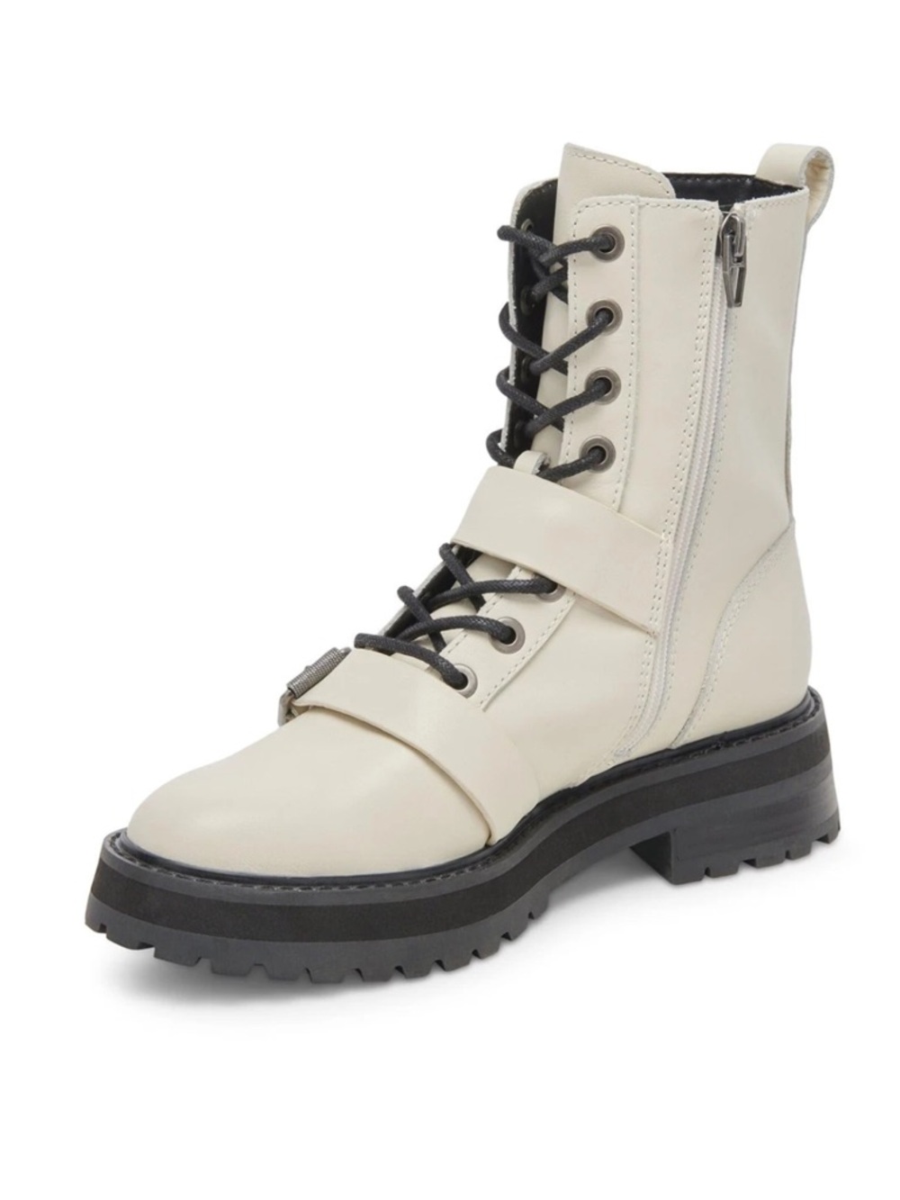 Dolce Vita White Lace-Up Combat Boots with Black Laces - Picture 2 of 7